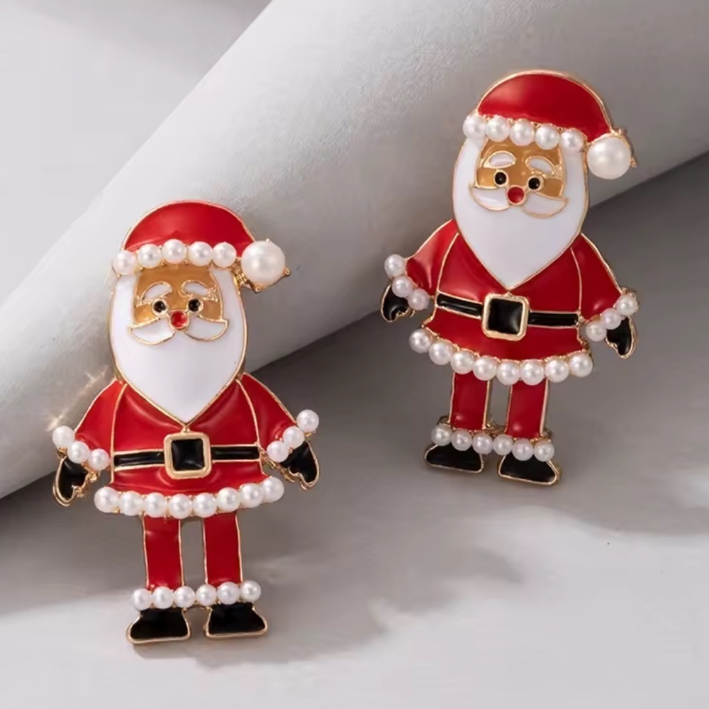 Cute Santa Earrings – Red & White Holiday Statement Jewelry Gift